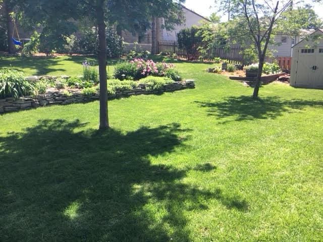 view of yard featuring an outdoor structure and fence