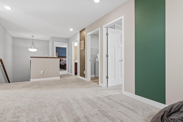 unfurnished room featuring recessed lighting, baseboards, and carpet floors