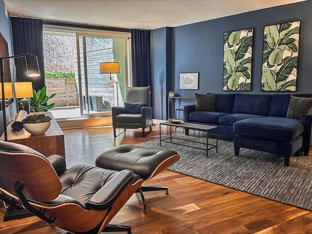 living area with wood finished floors