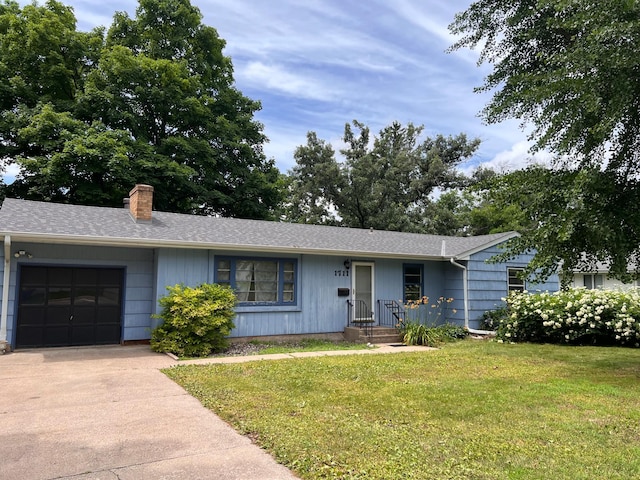 1711 Winnetka Ave N, Golden Valley, MN 55427 - single story home featuring a garage, a chimney, a front yard, and concrete driveway