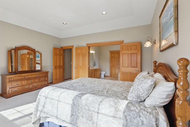 bedroom featuring recessed lighting and carpet