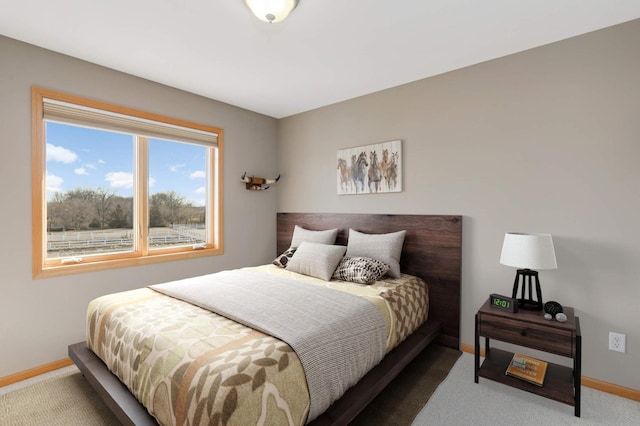 bedroom with baseboards and carpet floors