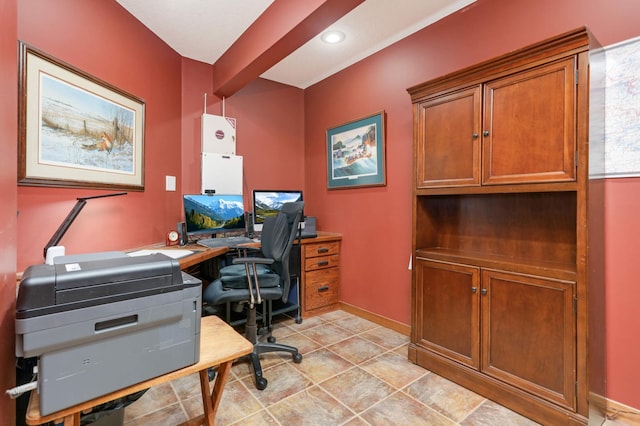 office area featuring recessed lighting and baseboards