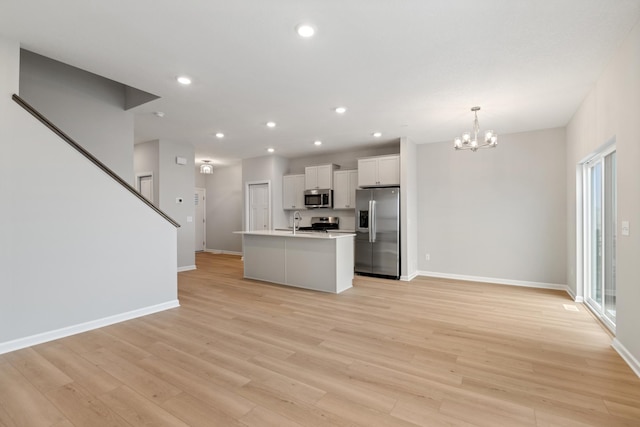 kitchen featuring white cabinetry, light wood finished floors, recessed lighting, and appliances with stainless steel finishes