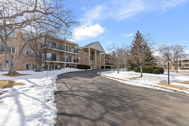 view of snow covered building