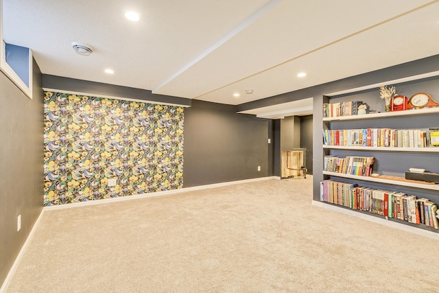 sitting room featuring recessed lighting, baseboards, and carpet floors