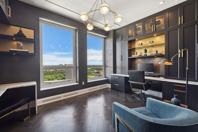 office space featuring recessed lighting and baseboards