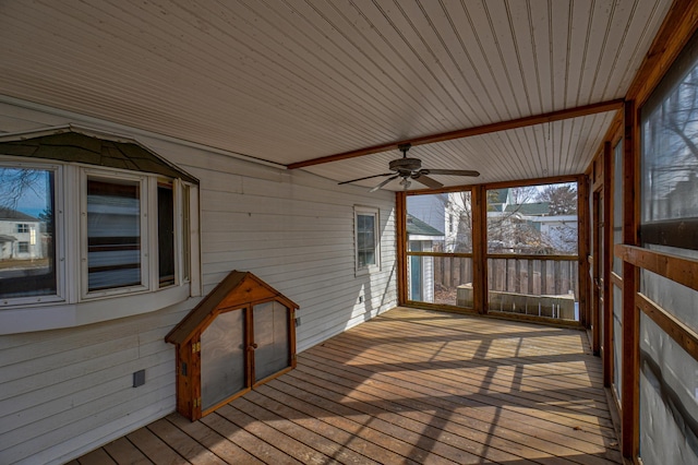 wooden deck with ceiling fan