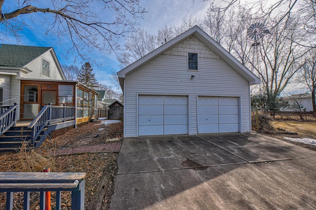 view of detached garage