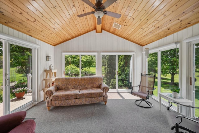 5191 Christen Ave NE, Buffalo, MN 55313 - sunroom / solarium with wood ceiling, visible vents, lofted ceiling with skylight, and carpet floors