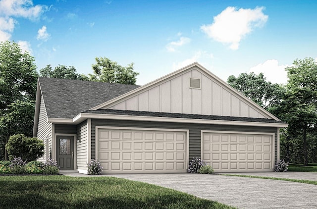 view of front facade with an attached garage, driveway, and roof with shingles