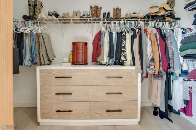 walk in closet featuring light wood-style flooring