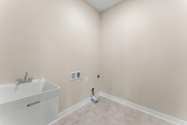 laundry room featuring baseboards, washer hookup, laundry area, hookup for an electric dryer, and a sink