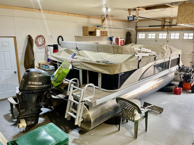 garage with a garage door opener