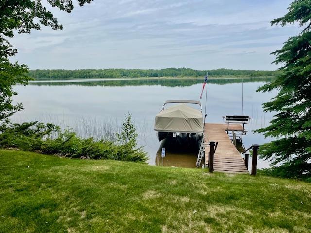 26909 Lake Ethel Rd, Girard Twp, MN 56515 - dock featuring a water view