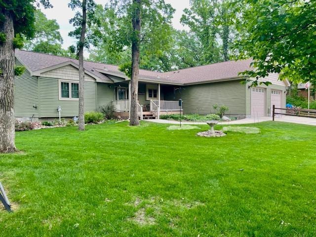26909 Lake Ethel Rd, Girard Twp, MN 56515 - single story home featuring a garage, a front lawn, covered porch, and driveway
