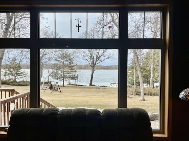 26909 Lake Ethel Rd, Girard Twp, MN 56515 - interior space featuring a large body of water
