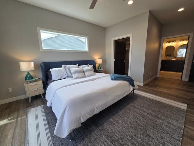 bedroom featuring recessed lighting, baseboards, and wood finished floors