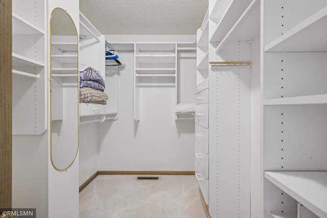 spacious closet featuring visible vents and carpet