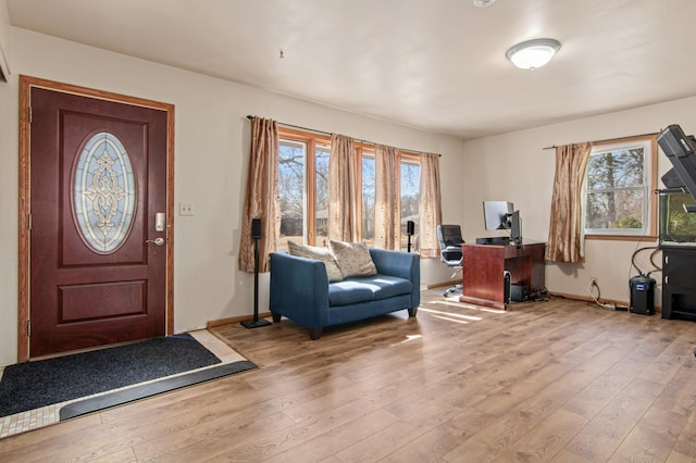 foyer with hardwood / wood-style flooring and baseboards