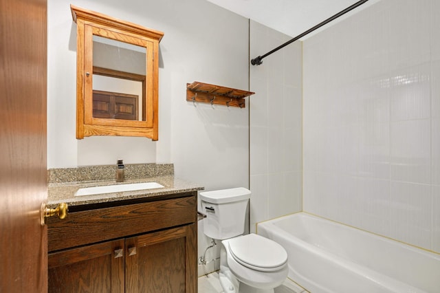 bathroom with shower / bath combination, toilet, and vanity