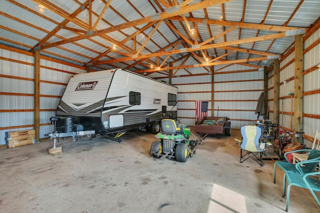 garage with metal wall