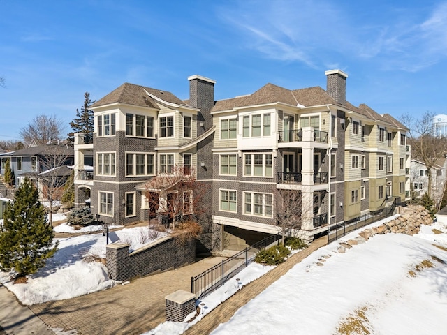 view of snow covered building