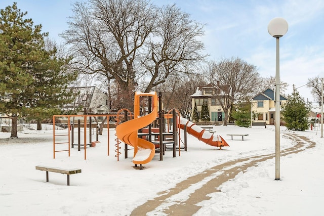 snow covered playground with playground community