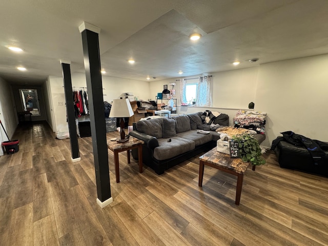 living area featuring recessed lighting and wood finished floors