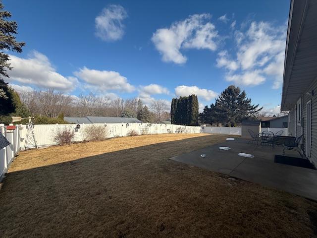 view of yard featuring a patio and a fenced backyard