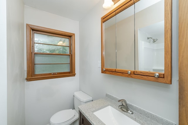 bathroom with vanity, toilet, and walk in shower