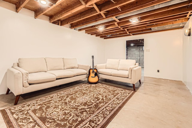 living room with concrete floors