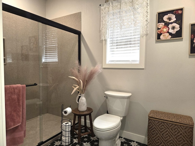 446 Pacific Ave, Hancock, MN 56244 - full bathroom featuring a shower stall, toilet, and baseboards