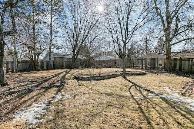 view of yard with a fenced backyard