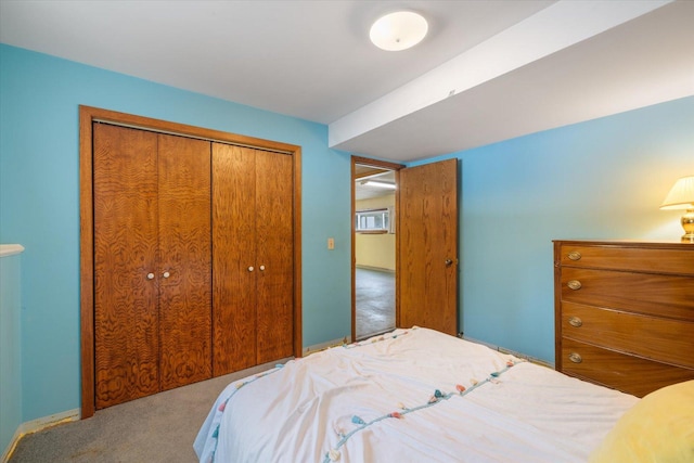 carpeted bedroom with a closet