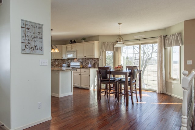 dining space with baseboards and dark wood finished floors