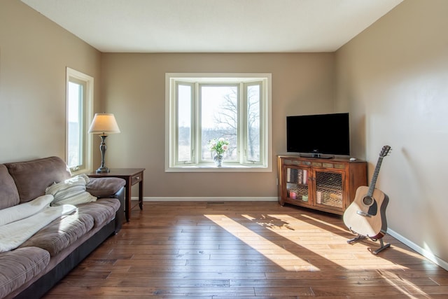 living room with baseboards and hardwood / wood-style floors