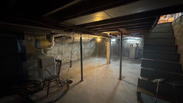 unfinished basement with stairway