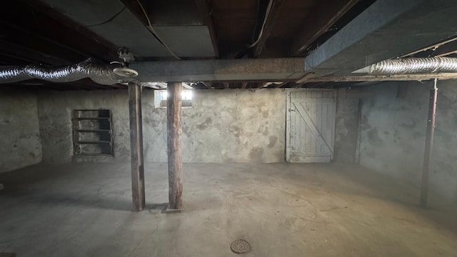 view of unfinished basement