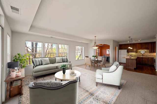 3800 85th Ave N Unit 204, Brooklyn Park, MN 55443 - living area featuring dark colored carpet and track lighting