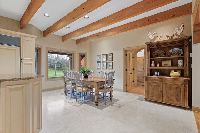 781 Ferndale Rd N, Orono, MN 55391 - dining room with beamed ceiling, baseboards, and recessed lighting
