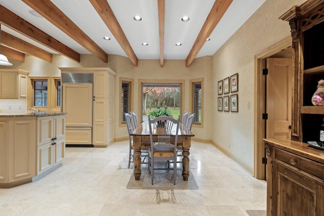 781 Ferndale Rd N, Orono, MN 55391 - dining area with recessed lighting, baseboards, and beam ceiling