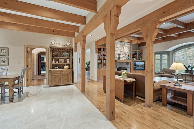781 Ferndale Rd N, Orono, MN 55391 - interior space featuring arched walkways and beam ceiling