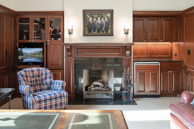 781 Ferndale Rd N, Orono, MN 55391 - carpeted living area featuring a fireplace