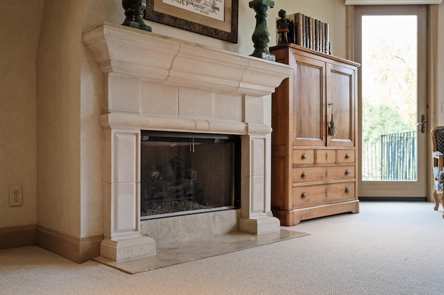 781 Ferndale Rd N, Orono, MN 55391 - room details with carpet floors and a fireplace with flush hearth