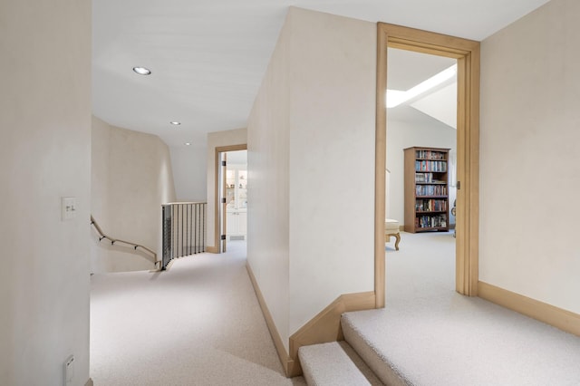 781 Ferndale Rd N, Orono, MN 55391 - hallway featuring carpet, baseboards, an upstairs landing, and recessed lighting