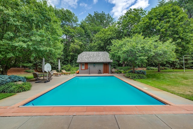 781 Ferndale Rd N, Orono, MN 55391 - outdoor pool with a yard, a patio area, and an outdoor structure