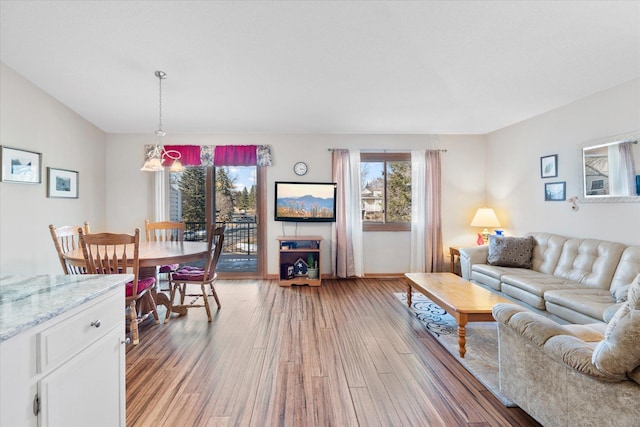 living area featuring light wood-style floors