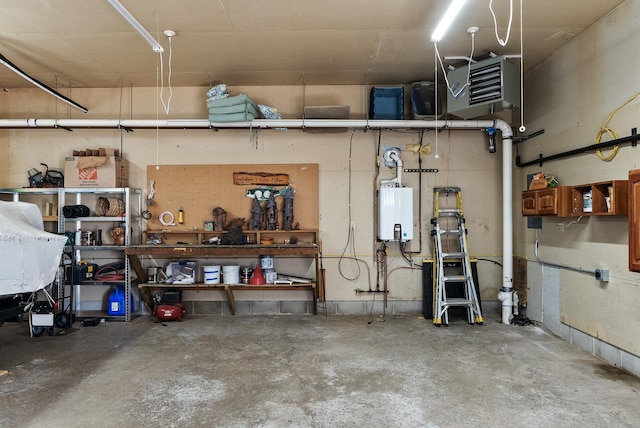 garage with tankless water heater