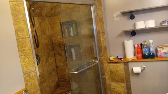 bathroom with a shower stall